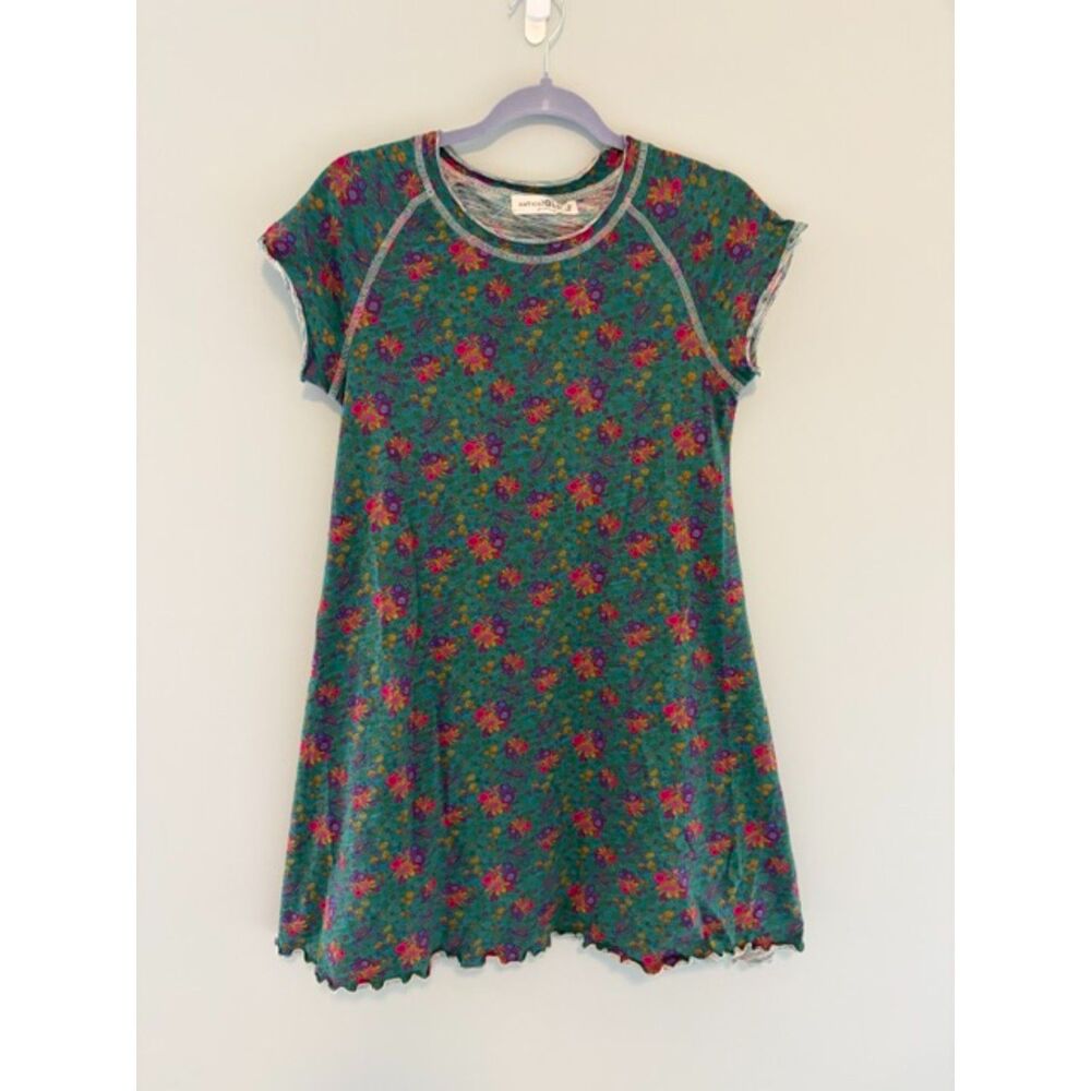 Lily Knit Cotton Tee Dress in Turquoise Floral Medallions Size S